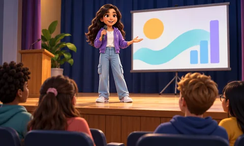 A student presenting an idea to an audience